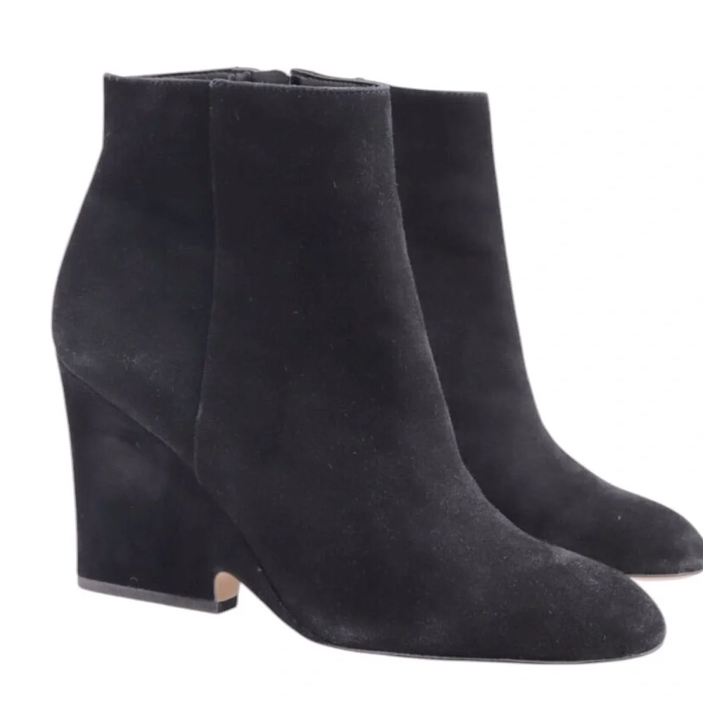 Sam‎ Edelman black Wilson Boot Size 8.5 Wedge Heel Black Suede Bootie Almond Toe